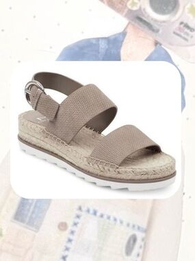 Marc Fisher LTD Gray Espadrille Slide Wedge Sandals Adjustable Silver Buckle